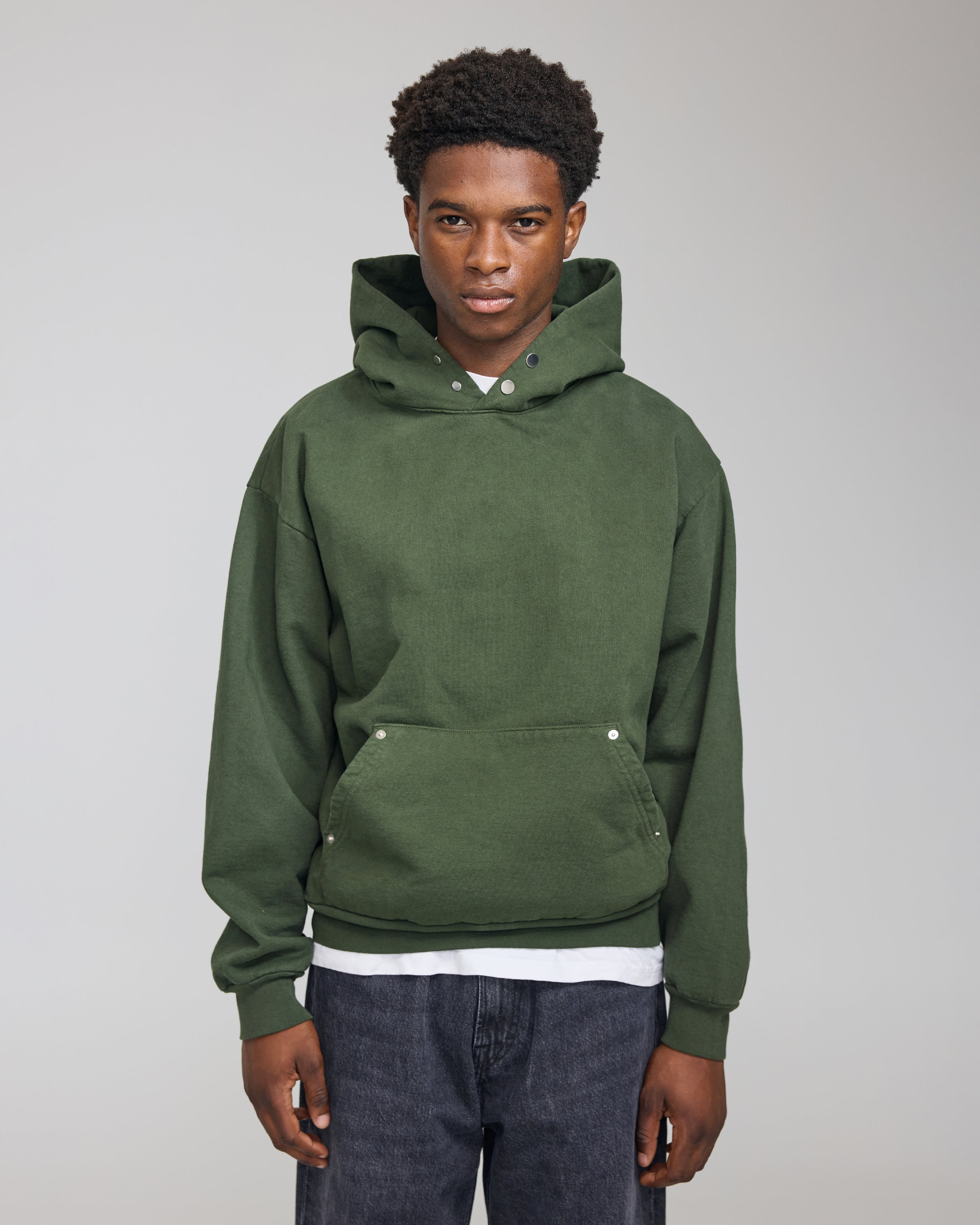 COTTON SNAP HOODIE DEEP GREEN