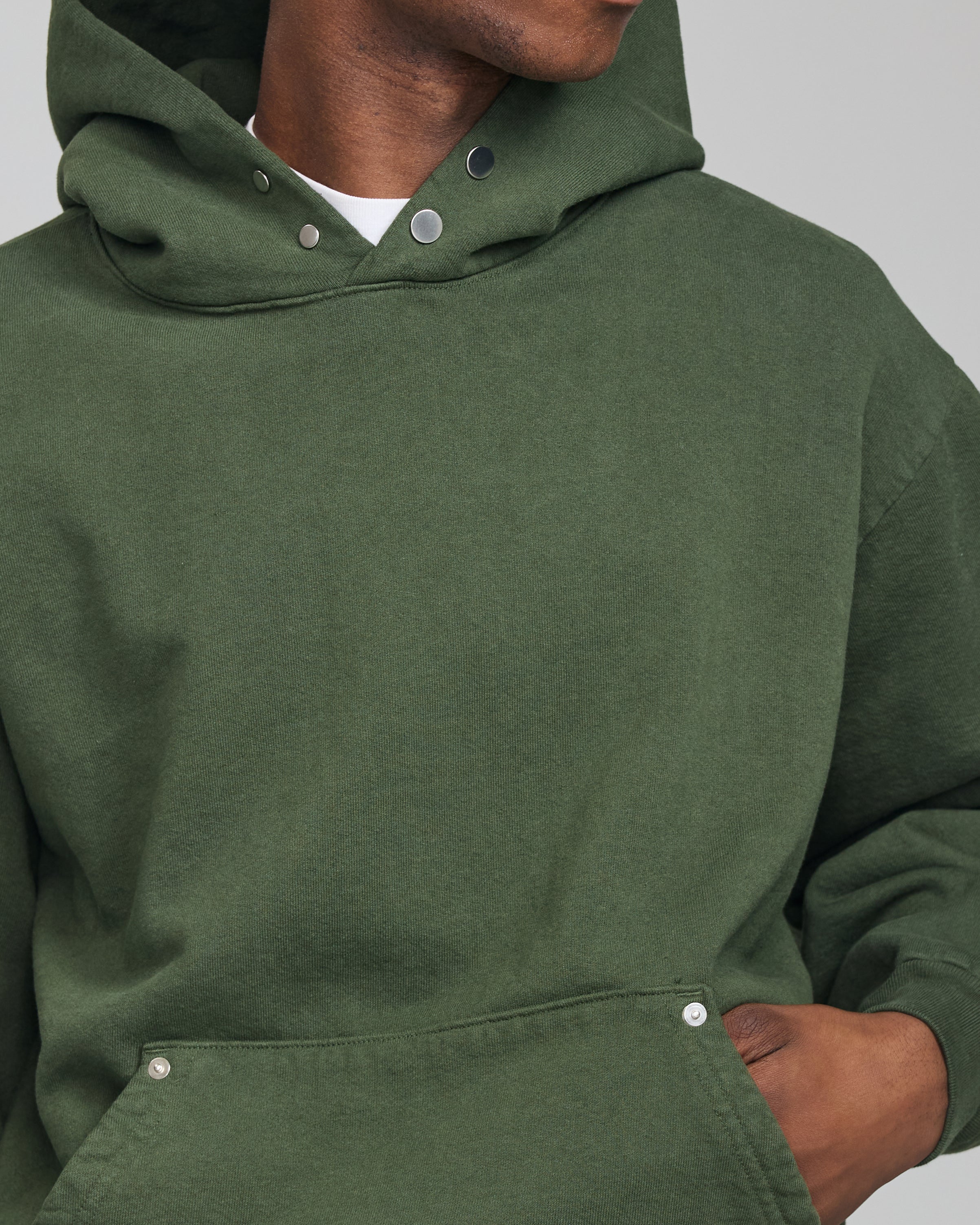 COTTON SNAP HOODIE DEEP GREEN