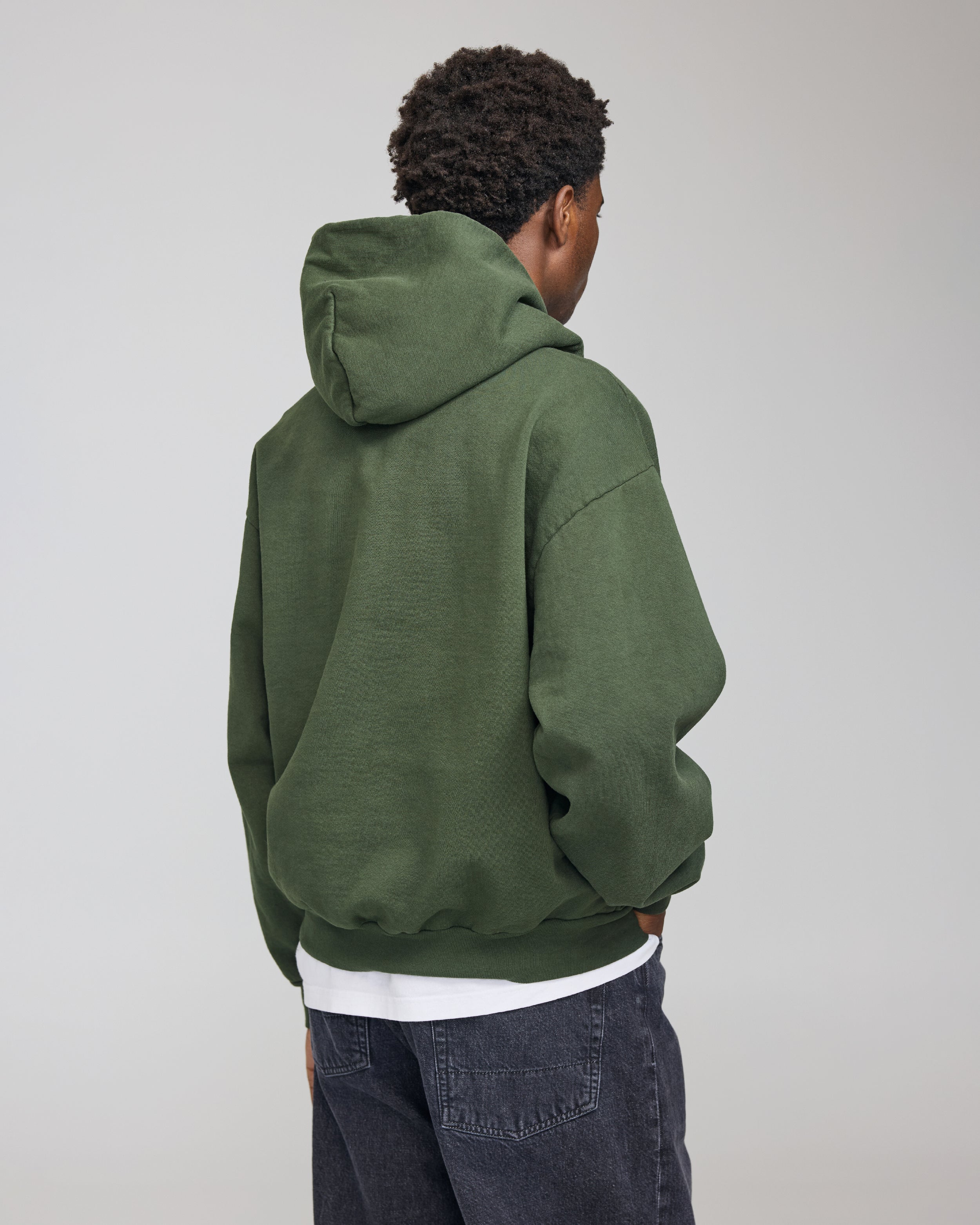 COTTON SNAP HOODIE DEEP GREEN