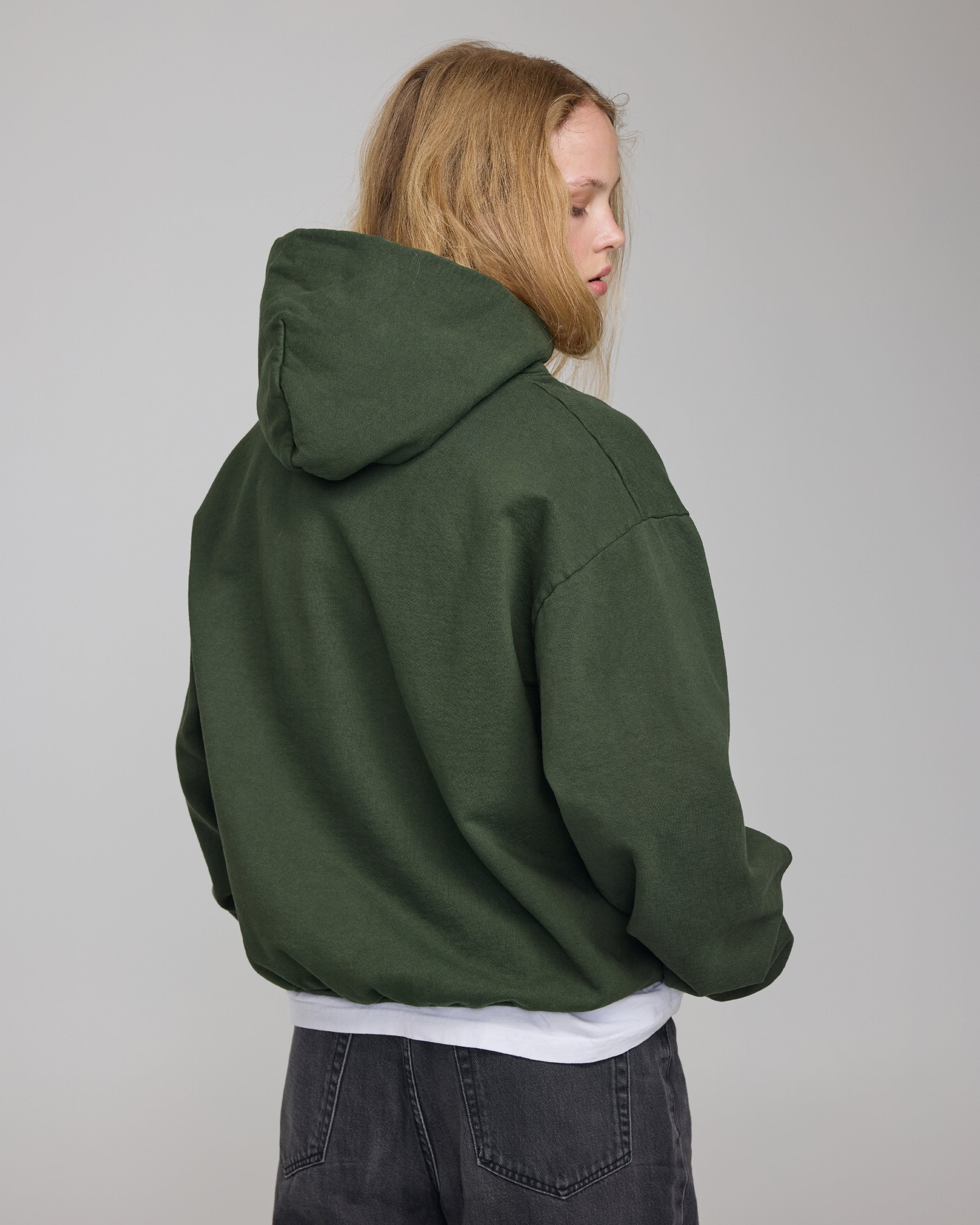 COTTON SNAP HOODIE DEEP GREEN