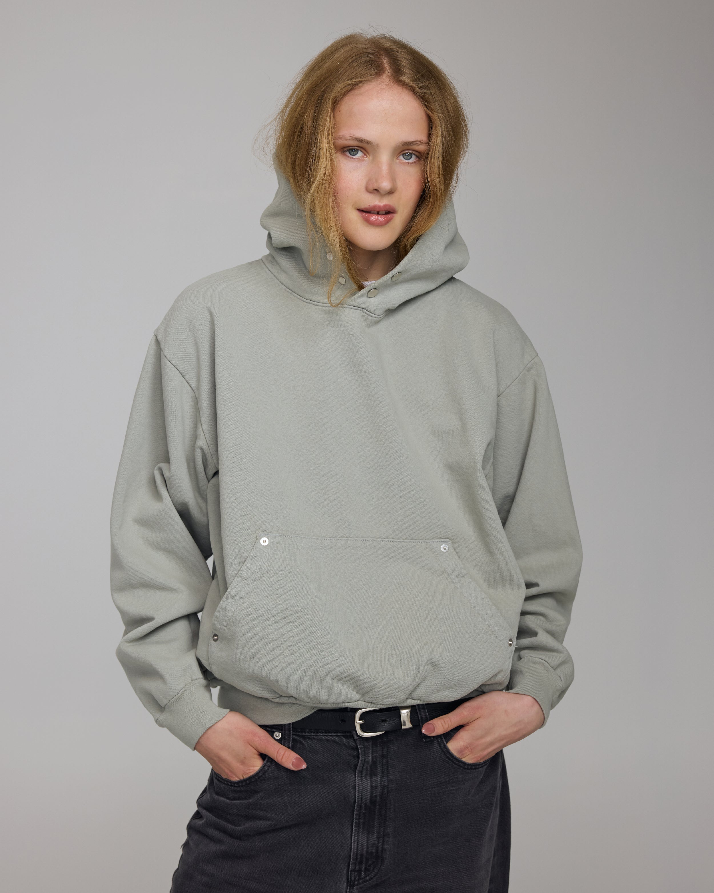 COTTON SNAP HOODIE SAGE