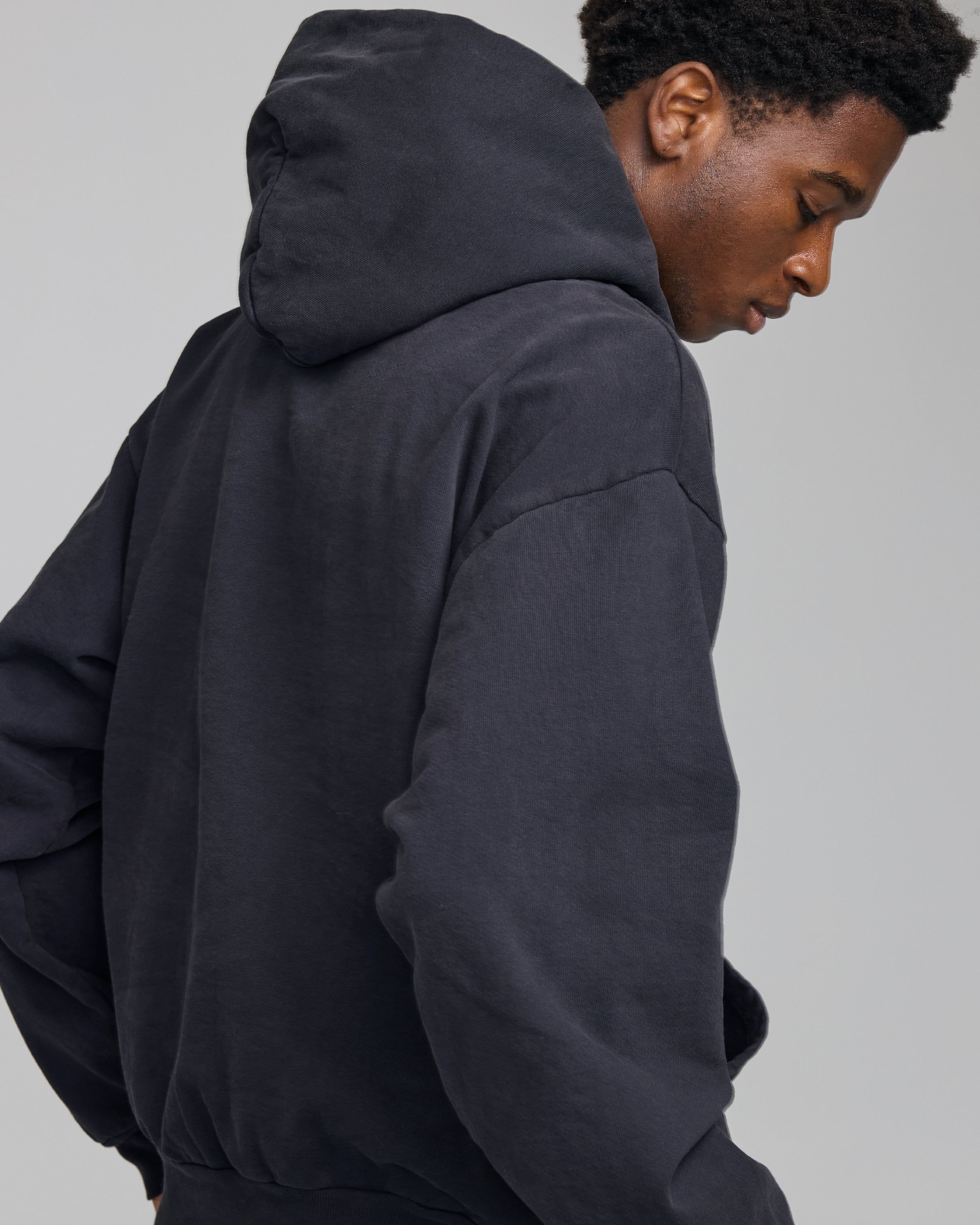 COTTON SNAP HOODIE OFF BLACK